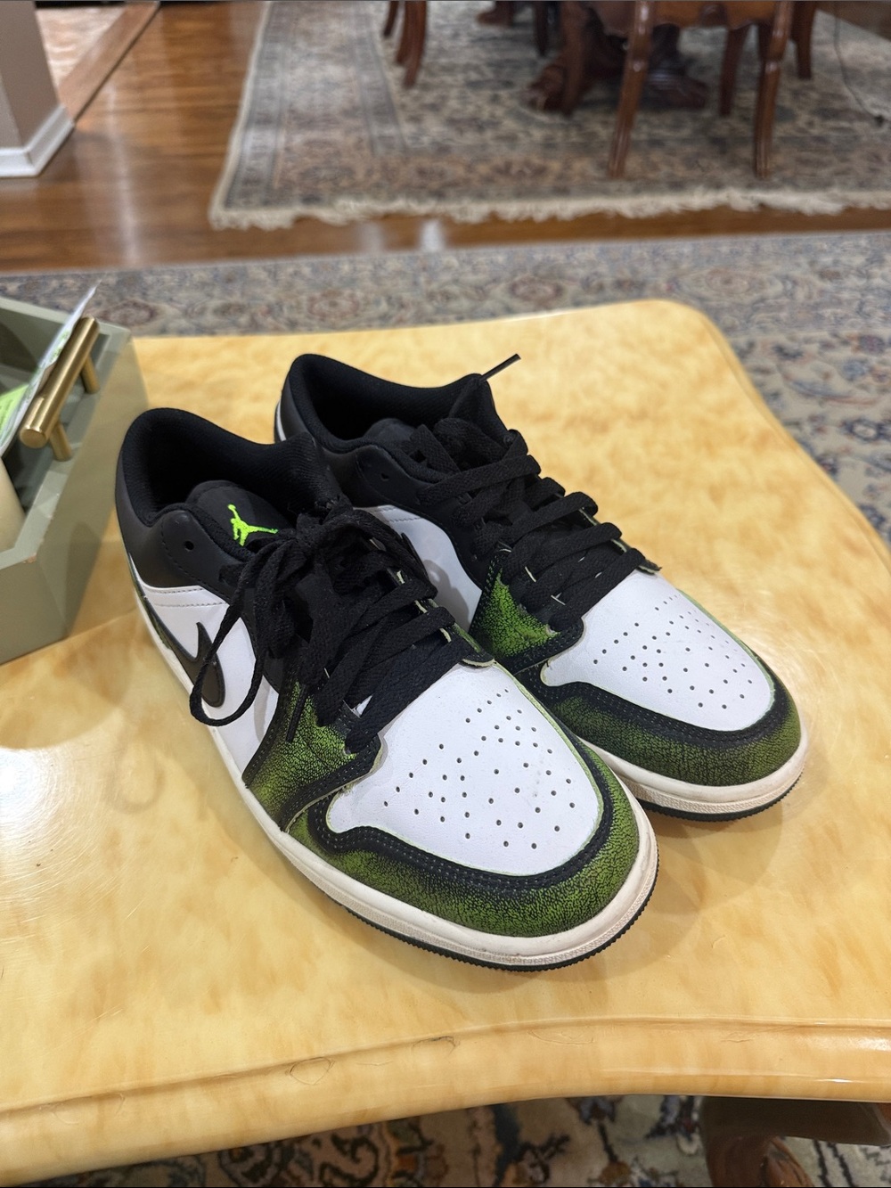 NEW Nike Low Top Sneakers - White, Black & Green Accent
